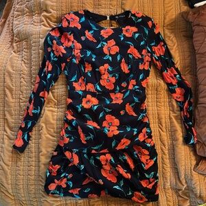 Zara Orange/Red Poppy Backless Mini Dress with Sleeves